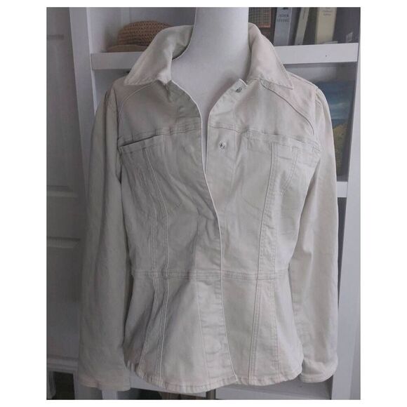 Democracy Puff Shoulder Twill Jacket with Peplum Hem size Large NWOT - Picture 4 of 12
